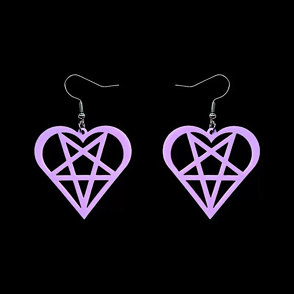 Pastel purple pentagram heart earrings - Picture 3 of 4